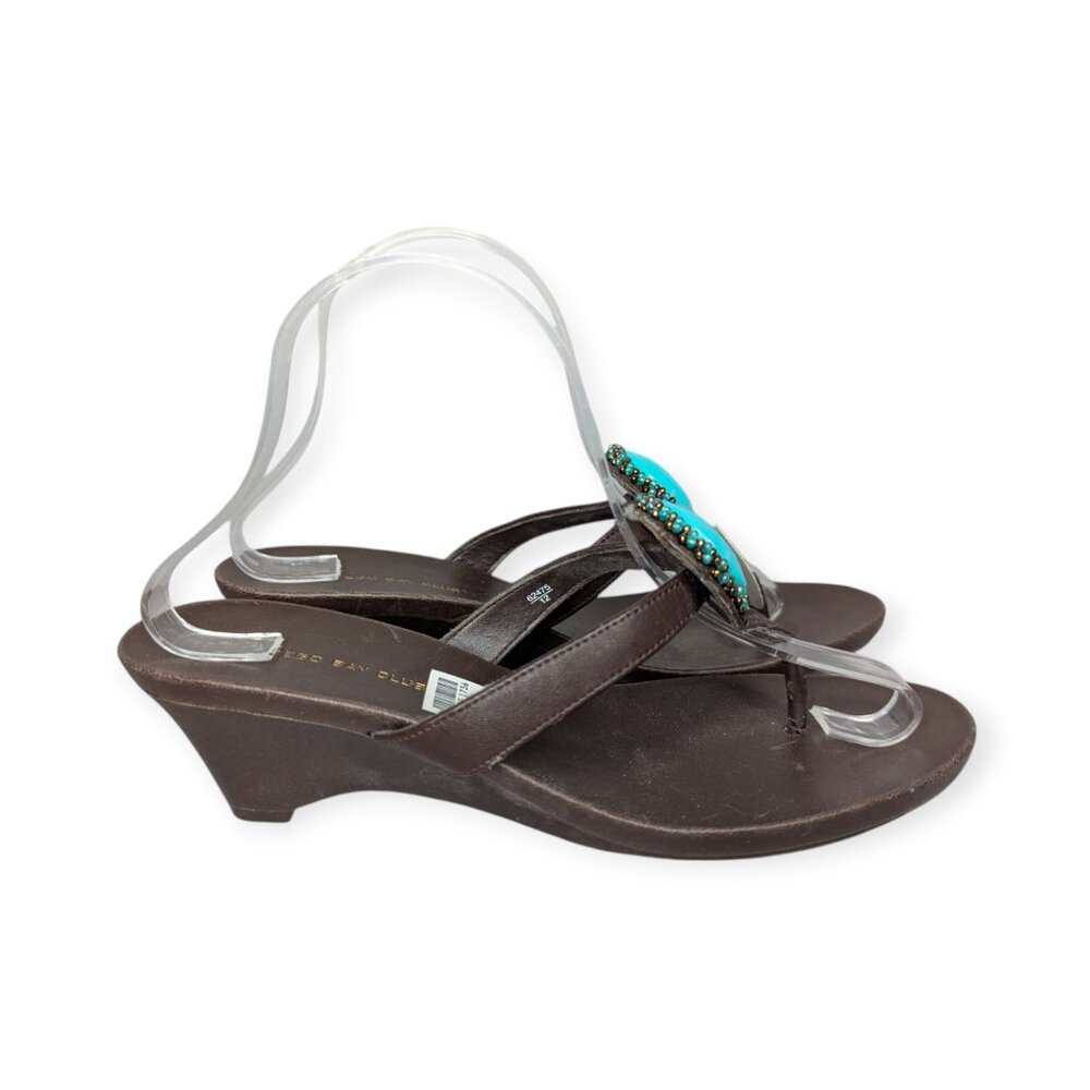 Montego Bay Club Brown w/ Large Faux Turquoise Low Heel Sandals US Size 8.5